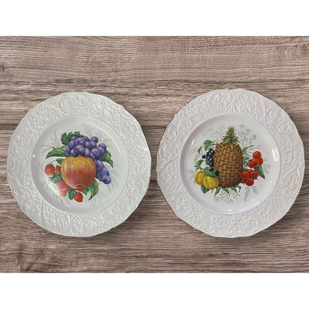 2 Marlborough Old English Ironstone Luncheon Plate Fruit Motif Simpson Potters